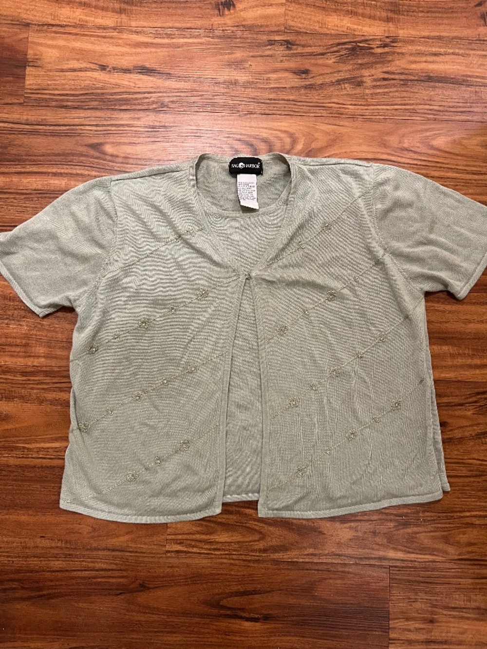 Sag Harbor 2-in-1 Faux Twinset Cardigan Top Sage Green L